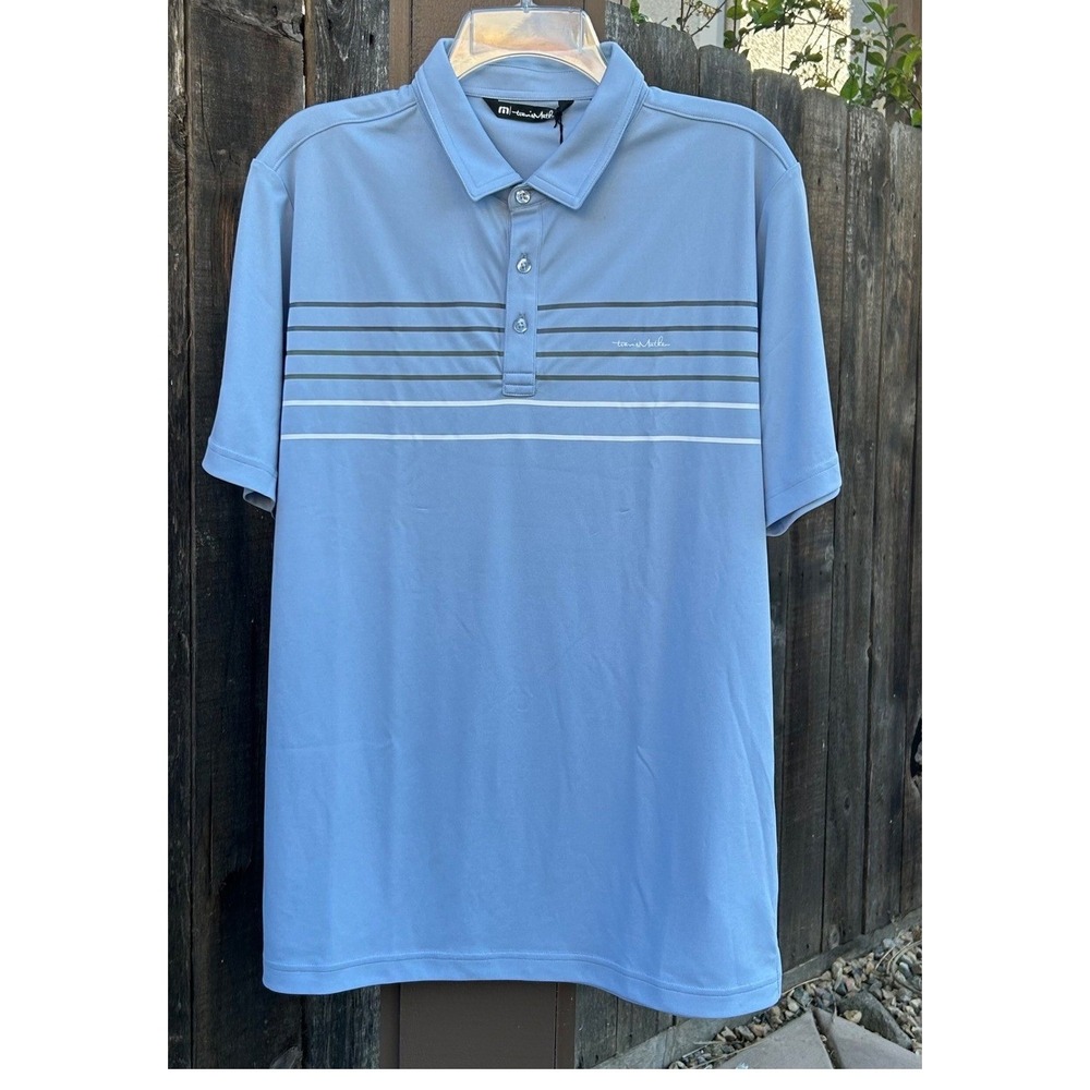 TravisMathew‎ Polo Shirt Mens L Blue Coto Chest Stripe NWT